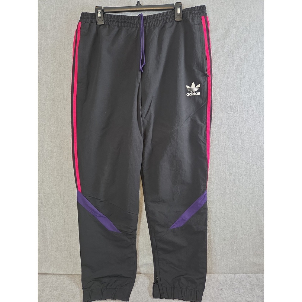 Adidas Originals Vintage Trefoil Track Pants Mens L Black Purple Pink Retro Y2K